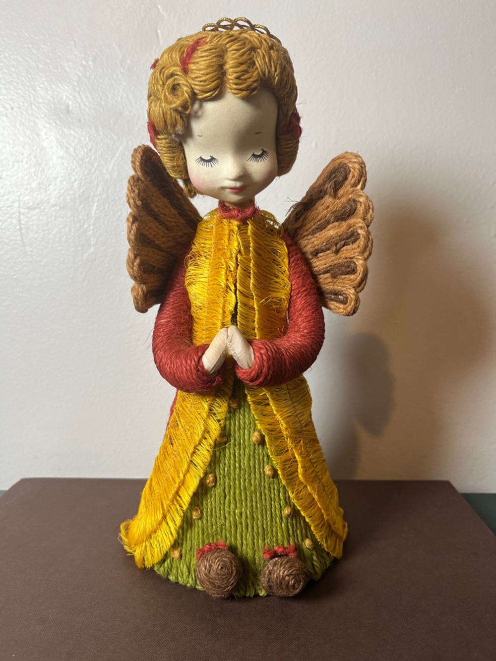Vintage‎ Yarn Praying Angel Tree Topper Handmade Holiday Decor Retro Religious